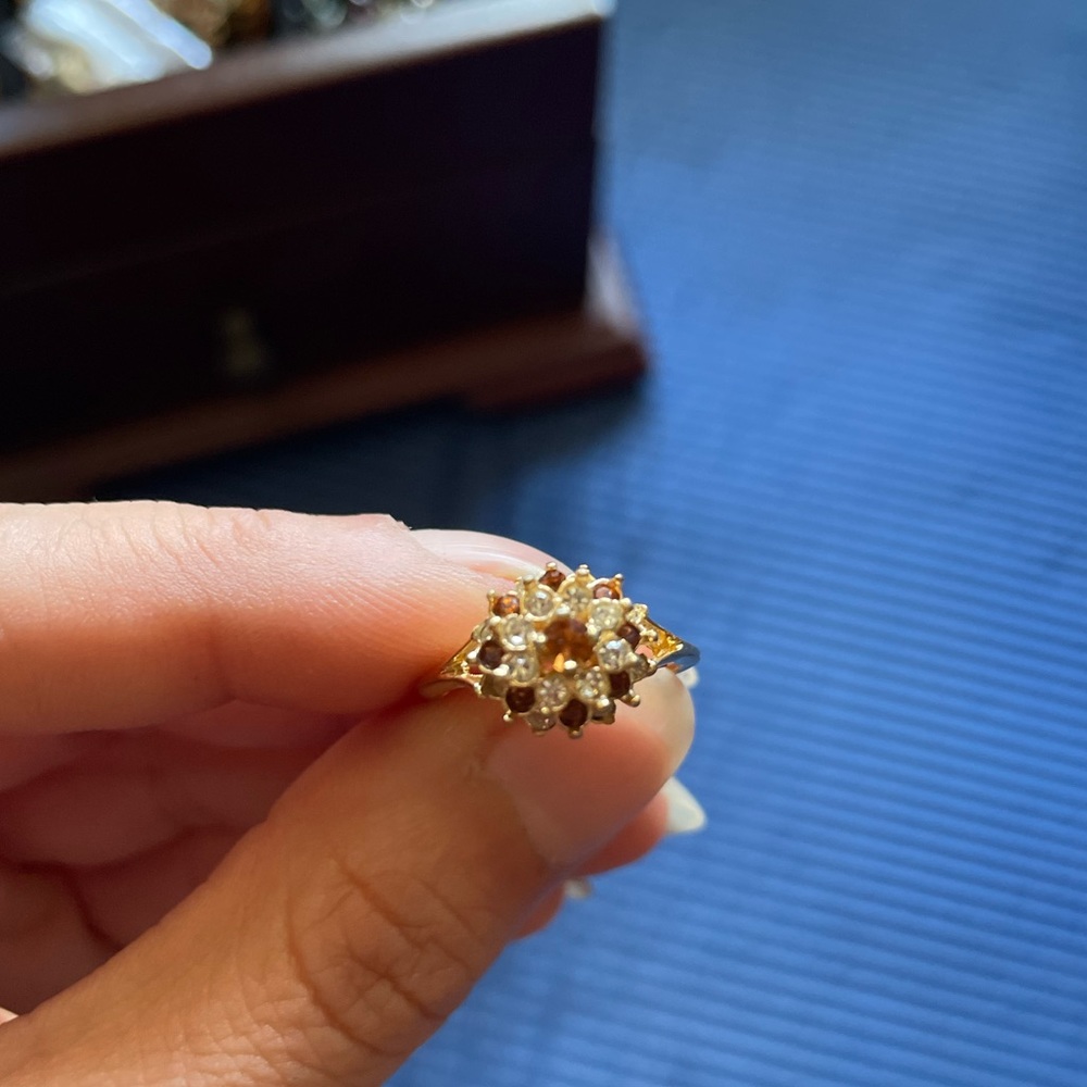 14 k gold plated gemstones and diamonds ring size 7